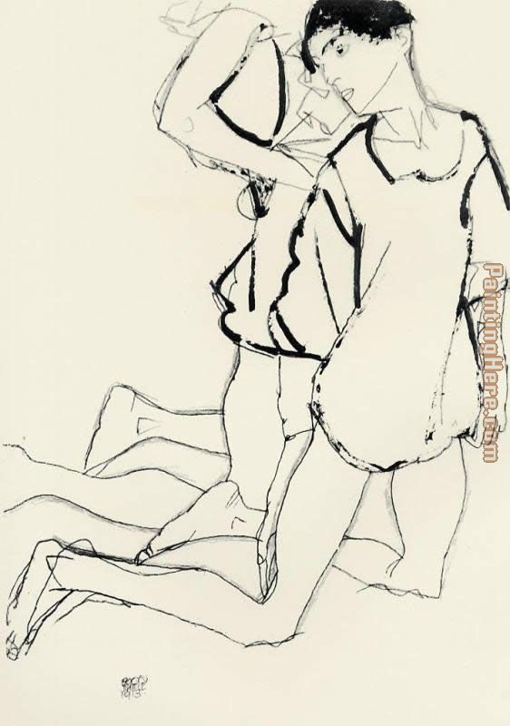Egon Schiele Two Kneeling Figures Parallelogram